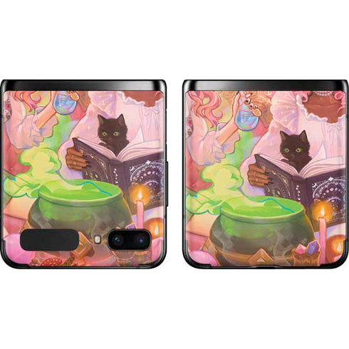 Pink Anime Witch Girls in Library with Cats by Ivy Dolamore Galaxy Z Flip Skin