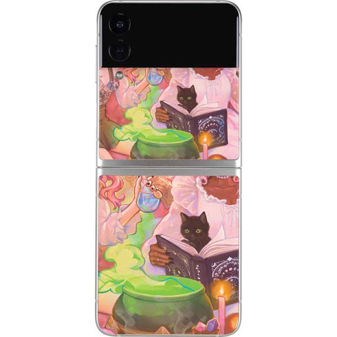 Pink Anime Witch Girls in Library with Cats by Ivy Dolamore Galaxy Z Flip4 5G Skin