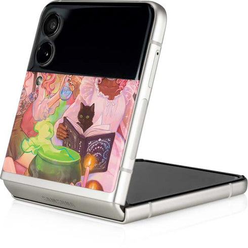 Pink Anime Witch Girls in Library with Cats by Ivy Dolamore Galaxy Z Flip4 5G Skin