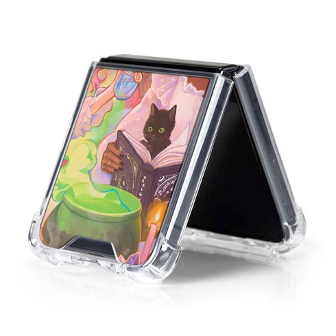 Pink Anime Witch Girls in Library with Cats by Ivy Dolamore Galaxy Z Flip5 5G Clear Case