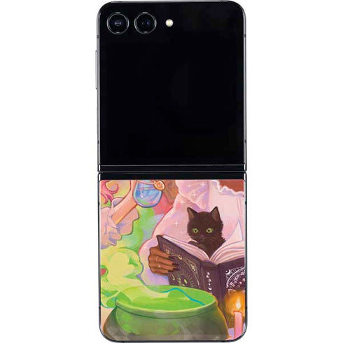 Pink Anime Witch Girls in Library with Cats by Ivy Dolamore Galaxy Z Flip5 5G Skin