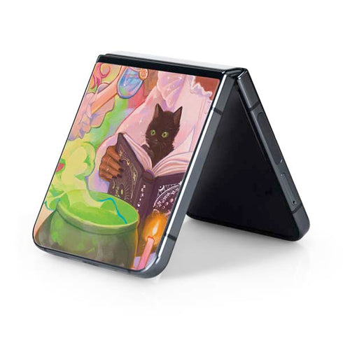Pink Anime Witch Girls in Library with Cats by Ivy Dolamore Galaxy Z Flip5 5G Skin