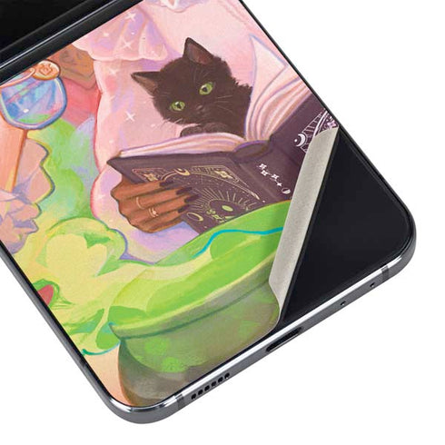 Pink Anime Witch Girls in Library with Cats by Ivy Dolamore Galaxy Z Flip5 5G Skin