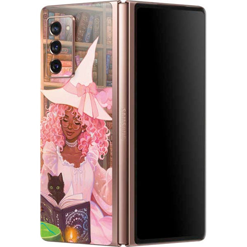 Pink Anime Witch Girls in Library with Cats by Ivy Dolamore Galaxy Z Fold2 5G Skin