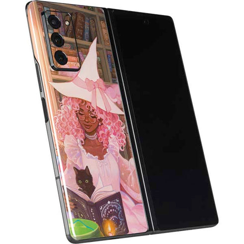 Pink Anime Witch Girls in Library with Cats by Ivy Dolamore Galaxy Z Fold2 5G Skin