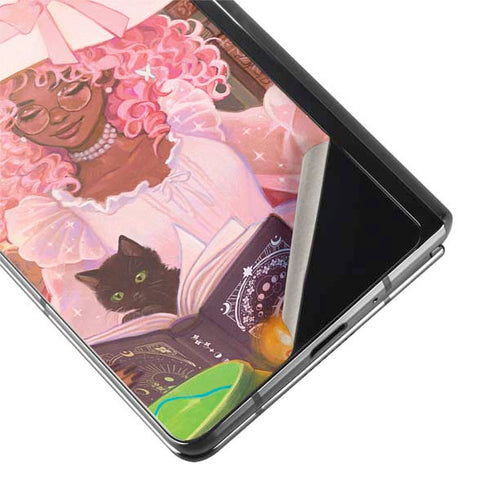 Pink Anime Witch Girls in Library with Cats by Ivy Dolamore Galaxy Z Fold2 5G Skin