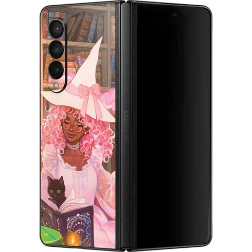 Pink Anime Witch Girls in Library with Cats by Ivy Dolamore Galaxy Z Fold3 5G Skin