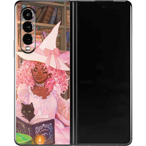 Pink Anime Witch Girls in Library with Cats by Ivy Dolamore Galaxy Z Fold3 5G Skin