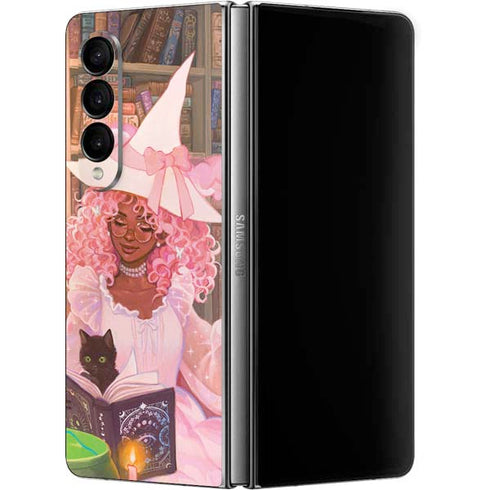 Pink Anime Witch Girls in Library with Cats by Ivy Dolamore Galaxy Z Fold4 5G Skin