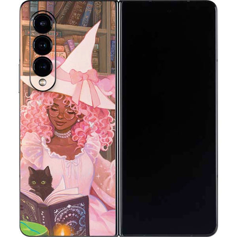 Pink Anime Witch Girls in Library with Cats by Ivy Dolamore Galaxy Z Fold4 5G Skin