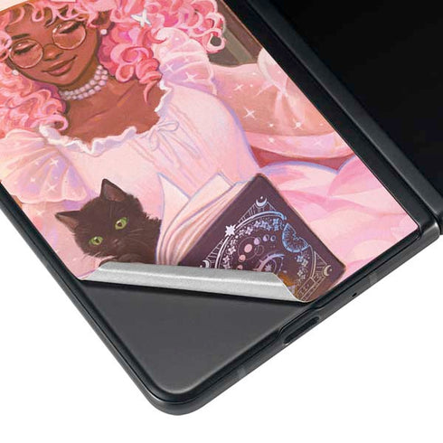 Pink Anime Witch Girls in Library with Cats by Ivy Dolamore Galaxy Z Fold4 5G Skin
