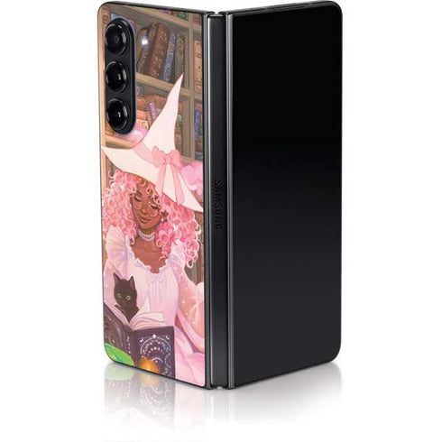 Pink Anime Witch Girls in Library with Cats by Ivy Dolamore Galaxy Z Fold5 5G Skin