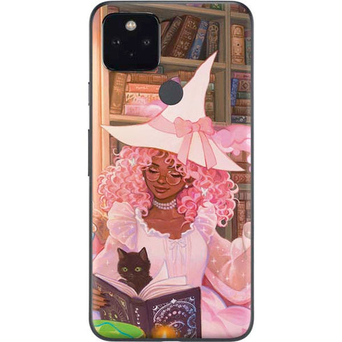 Pink Anime Witch Girls in Library with Cats by Ivy Dolamore Google Pixel 5a Skin