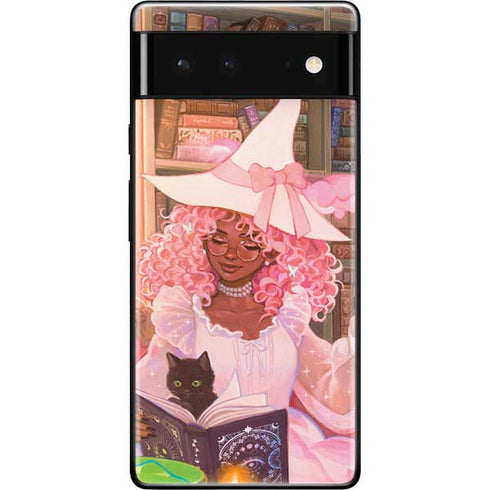 Pink Anime Witch Girls in Library with Cats by Ivy Dolamore Google Pixel 6 Skin
