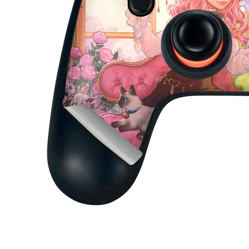 Pink Anime Witch Girls in Library with Cats by Ivy Dolamore Google Stadia Controller Skin