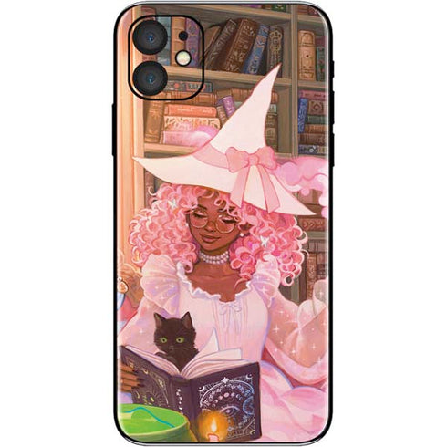 Pink Anime Witch Girls in Library with Cats by Ivy Dolamore iPhone 11 Skin