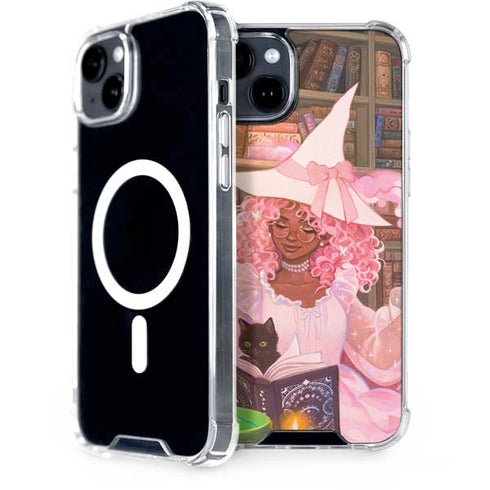 Pink Anime Witch Girls in Library with Cats by Ivy Dolamore iPhone 15 Plus MagSafe Case