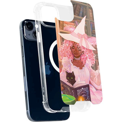 Pink Anime Witch Girls in Library with Cats by Ivy Dolamore iPhone 15 Plus MagSafe Case