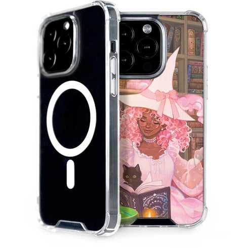 Pink Anime Witch Girls in Library with Cats by Ivy Dolamore iPhone 15 Pro MagSafe Case