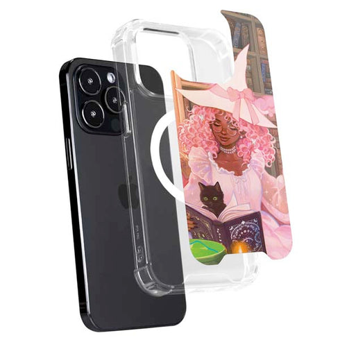 Pink Anime Witch Girls in Library with Cats by Ivy Dolamore iPhone 15 Pro MagSafe Case