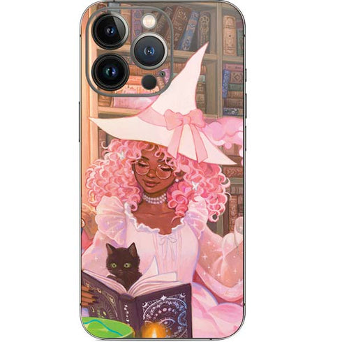 Pink Anime Witch Girls in Library with Cats by Ivy Dolamore iPhone 14 Pro Skin