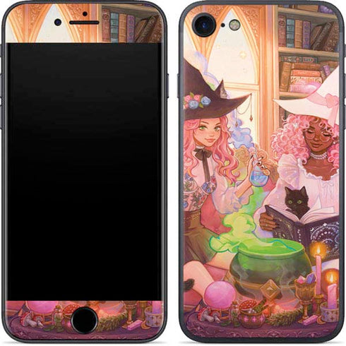 Pink Anime Witch Girls in Library with Cats by Ivy Dolamore iPhone 8 Skin