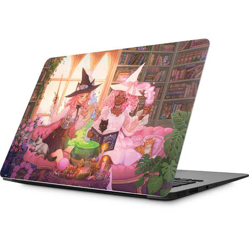 Pink Anime Witch Girls in Library with Cats by Ivy Dolamore Apple MacBook Skin