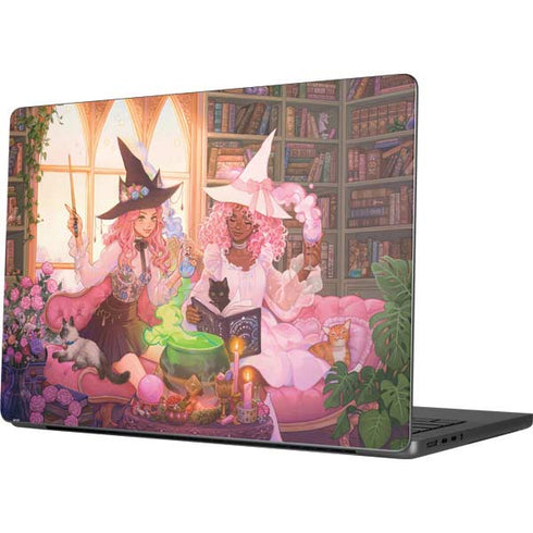Pink Anime Witch Girls in Library with Cats by Ivy Dolamore MacBook Pro 14in (2021-24) Skin