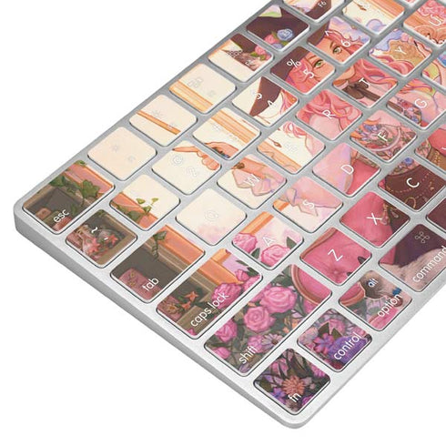 Pink Anime Witch Girls in Library with Cats by Ivy Dolamore Magic Keyboard Skin
