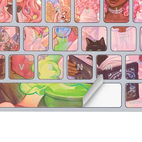 Pink Anime Witch Girls in Library with Cats by Ivy Dolamore Magic Keyboard Skin