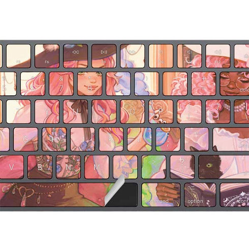 Pink Anime Witch Girls in Library with Cats by Ivy Dolamore Magic Keyboard with Numeric Keypad Skin