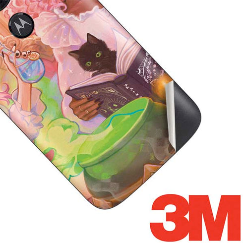 Pink Anime Witch Girls in Library with Cats by Ivy Dolamore Moto E5 Play Skin