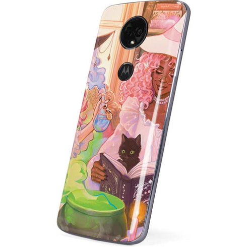 Pink Anime Witch Girls in Library with Cats by Ivy Dolamore Moto E5 Plus Skin