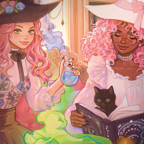 Pink Anime Witch Girls in Library with Cats by Ivy Dolamore Moto G6 Skin