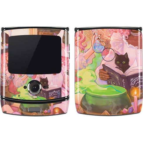 Pink Anime Witch Girls in Library with Cats by Ivy Dolamore Motorola RAZR Skin