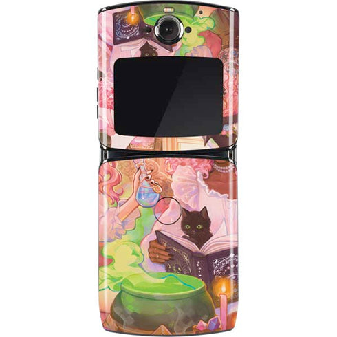 Pink Anime Witch Girls in Library with Cats by Ivy Dolamore Motorola RAZR Skin