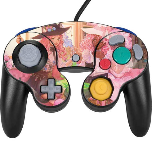 Pink Anime Witch Girls in Library with Cats by Ivy Dolamore Nintendo GameCube Controller Skin