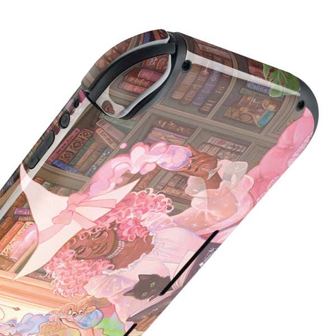 Pink Anime Witch Girls in Library with Cats by Ivy Dolamore Nintendo Switch Lite Skin