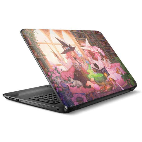 Pink Anime Witch Girls in Library with Cats by Ivy Dolamore HP Notebook Skin