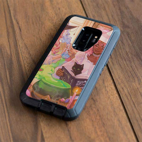 Pink Anime Witch Girls in Library with Cats by Ivy Dolamore Otterbox Defender Galaxy Skin