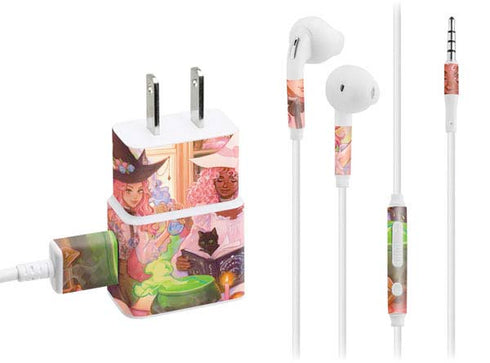 Pink Anime Witch Girls in Library with Cats by Ivy Dolamore Phone Charger Skin