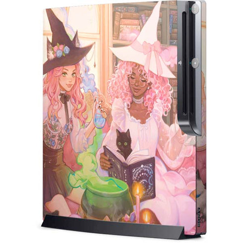Pink Anime Witch Girls in Library with Cats by Ivy Dolamore Playstation 3 & PS3 Slim Skin