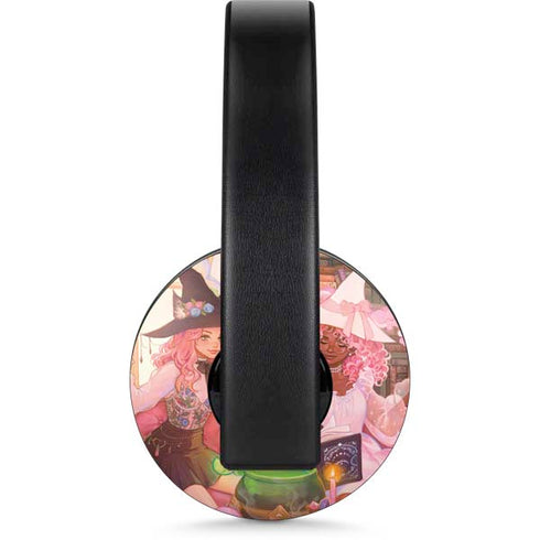 Pink Anime Witch Girls in Library with Cats by Ivy Dolamore PlayStation 4 Gold Wireless Headset Skin