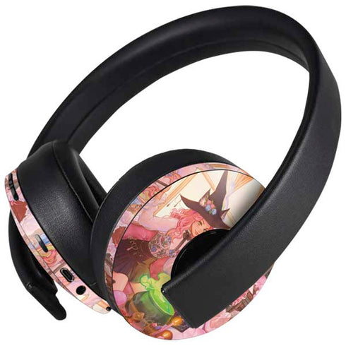 Pink Anime Witch Girls in Library with Cats by Ivy Dolamore PlayStation 4 Gold Wireless Headset Skin