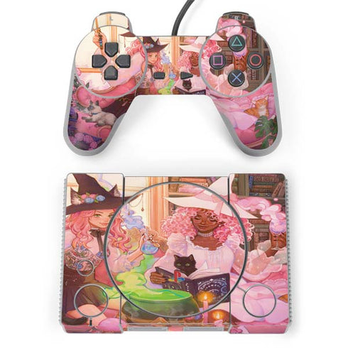 Pink Anime Witch Girls in Library with Cats by Ivy Dolamore PlayStation Classic Bundle Skin
