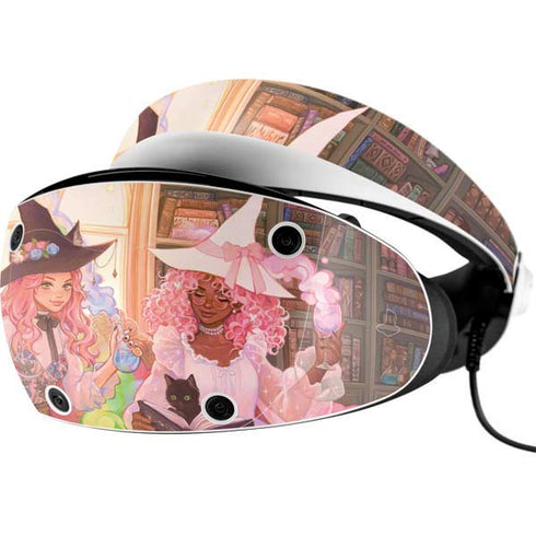 Pink Anime Witch Girls in Library with Cats by Ivy Dolamore PlayStation VR2 Skin