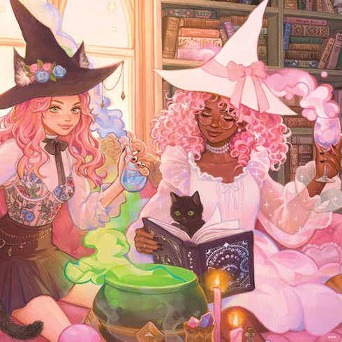 Pink Anime Witch Girls in Library with Cats by Ivy Dolamore PS4 Console and Controller Bundle Skin