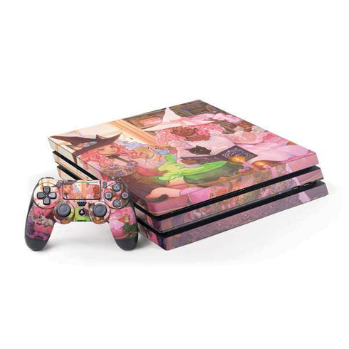 Pink Anime Witch Girls in Library with Cats by Ivy Dolamore PS4 Pro Bundle Skin