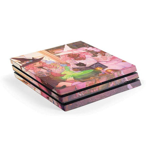 Pink Anime Witch Girls in Library with Cats by Ivy Dolamore PS4 Pro Console Skin