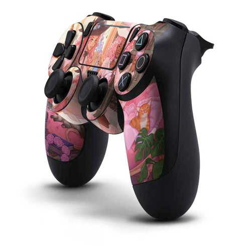 Pink Anime Witch Girls in Library with Cats by Ivy Dolamore PS4 Pro/Slim Controller Skin